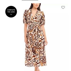 Fifteen Twenty Abstract Brown and Cream Midi Dress
